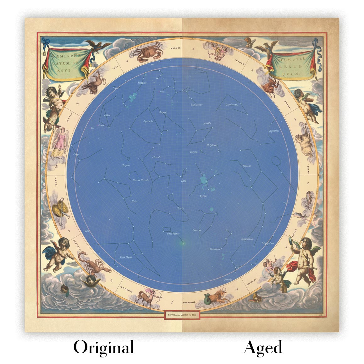 Image showing the difference between an Original map and an Aged toned map